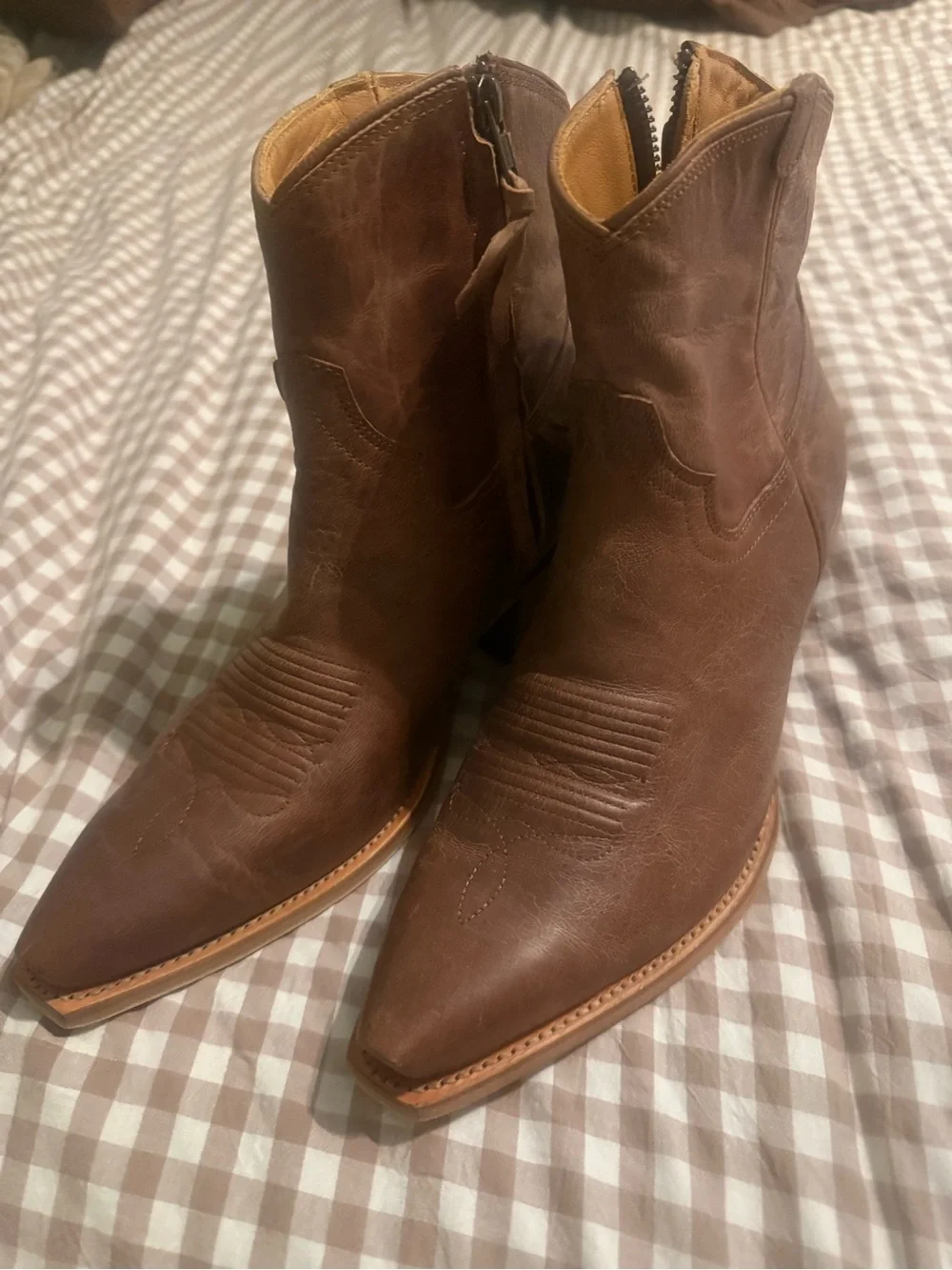 Tecovas Tan Leather Pointed Toe Ankle Booties